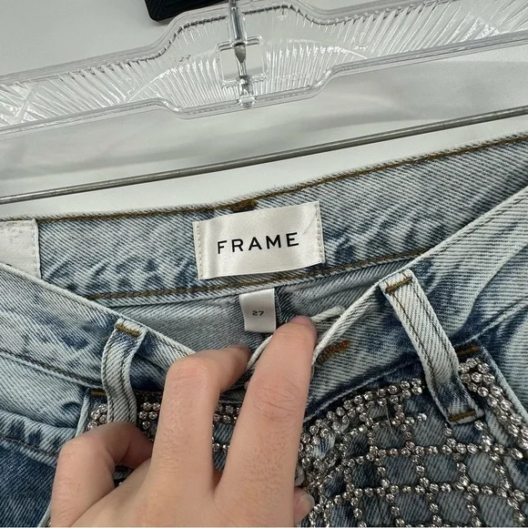 NEW Frame The Showgirl Straight-Leg Jeans MSRP $1298 Embellished Diamonds - Picture 8 of 10
